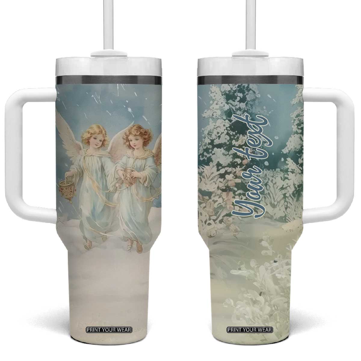 Faith Christmas Angels Tumbler With Handle Personalized TS04 One Size: 40 oz Multicolor Print Your Wear
