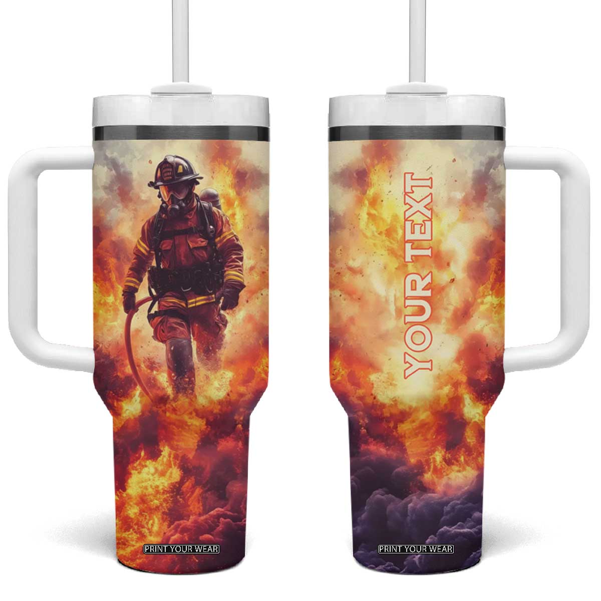 Firefighter Proud Tumbler With Handle Personalized TS04 One Size: 40 oz Multicolor Print Your Wear
