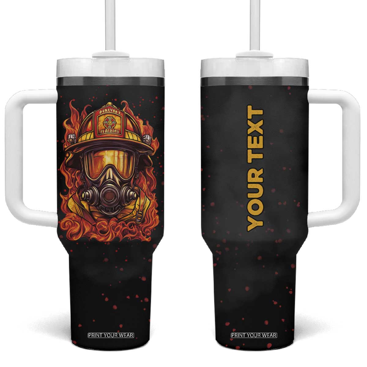 Firefighter Mask Vintage Tumbler With Handle Personalized TS04 One Size: 40 oz Multicolor Print Your Wear