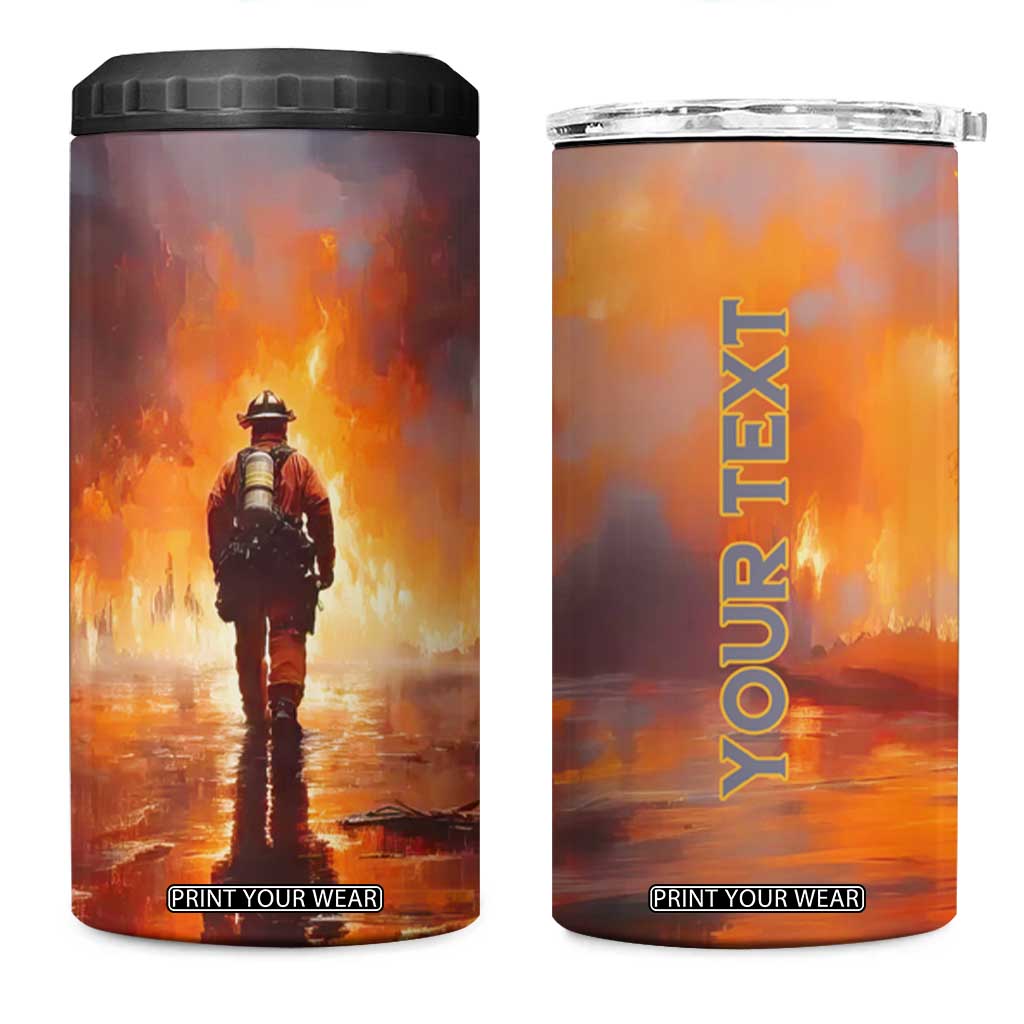 Firefighter Walking Through Fire 4 in 1 Can Cooler Tumbler Personalized TS04 One Size: 16 oz Multicolor Print Your Wear
