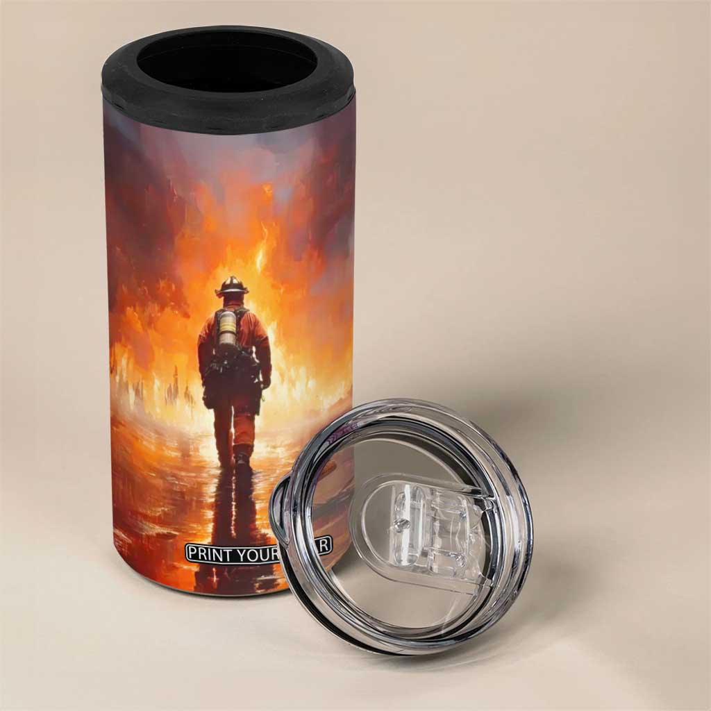 Firefighter Walking Through Fire 4 in 1 Can Cooler Tumbler Personalized TS04 Print Your Wear