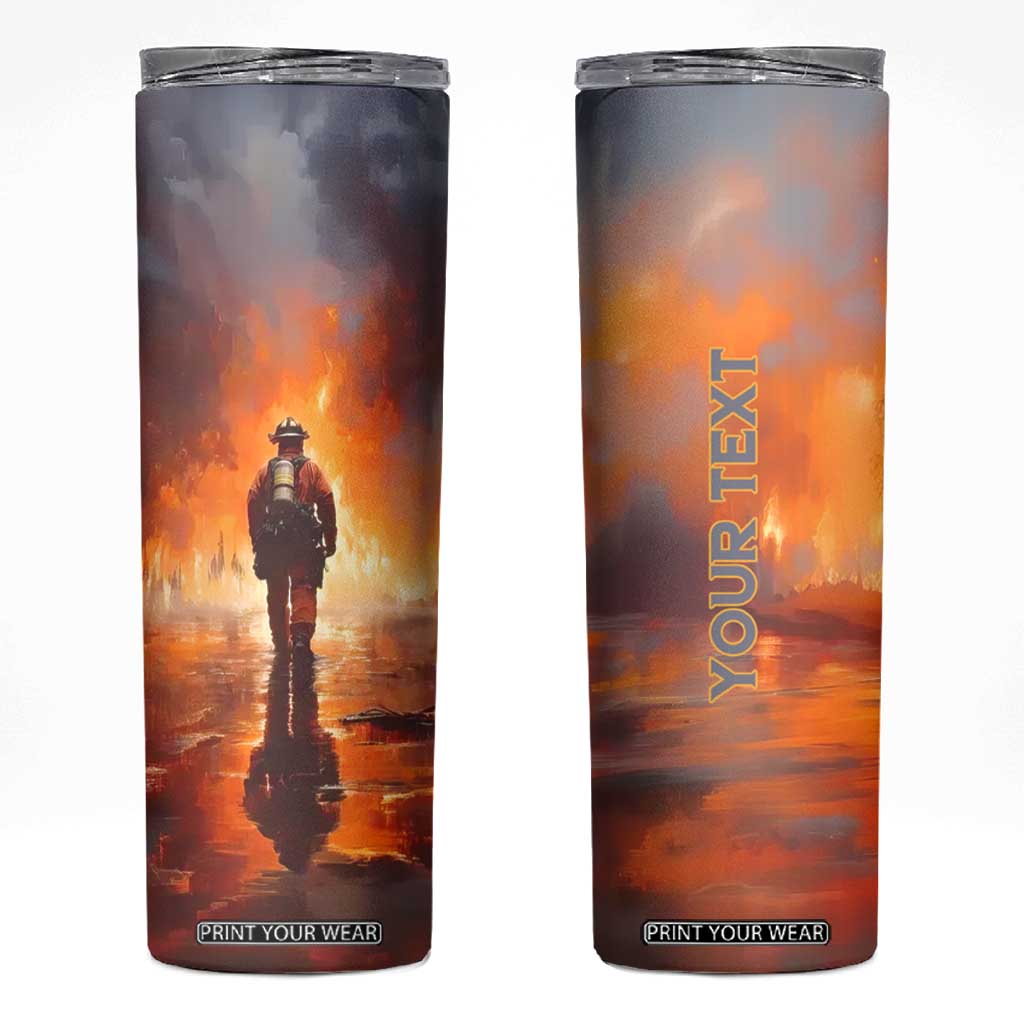 Firefighter Walking Through Fire Skinny Tumbler Personalized TS04 Multicolor Print Your Wear