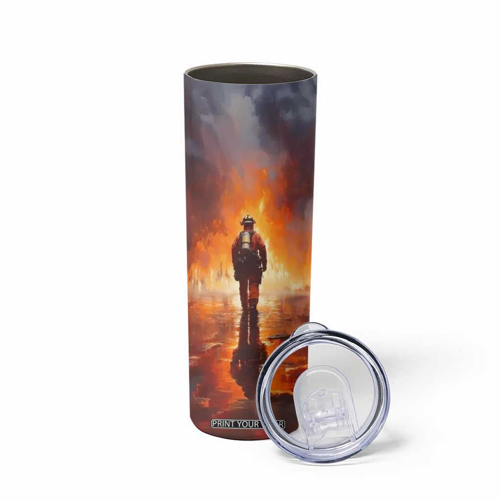 Firefighter Walking Through Fire Skinny Tumbler Personalized TS04 Print Your Wear