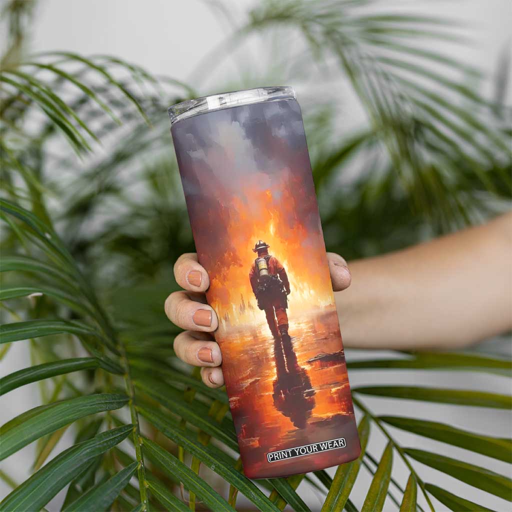 Firefighter Walking Through Fire Skinny Tumbler Personalized TS04 Print Your Wear