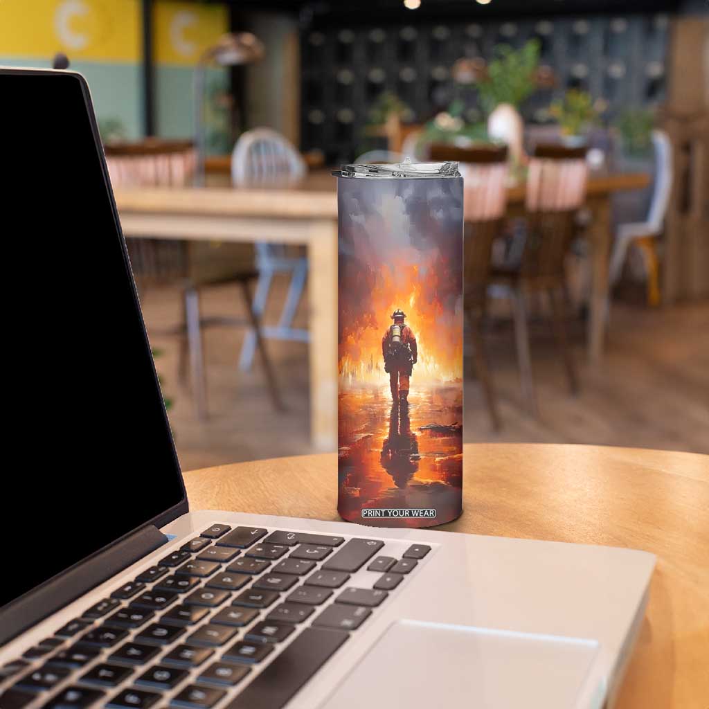 Firefighter Walking Through Fire Skinny Tumbler Personalized TS04 Print Your Wear
