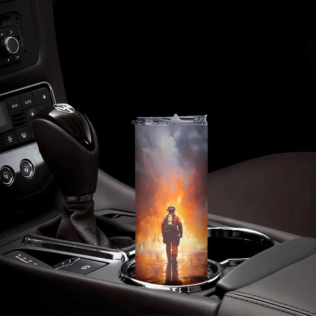 Firefighter Walking Through Fire Skinny Tumbler Personalized TS04 Print Your Wear