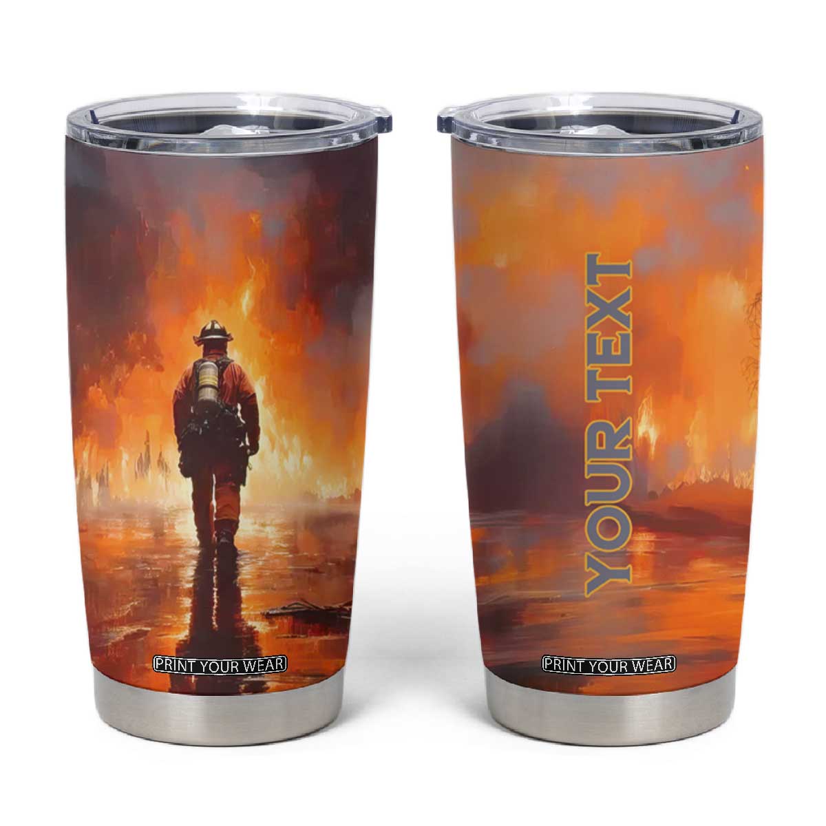 Firefighter Walking Through Fire Tumbler Cup Personalized TS04 Multicolor Print Your Wear