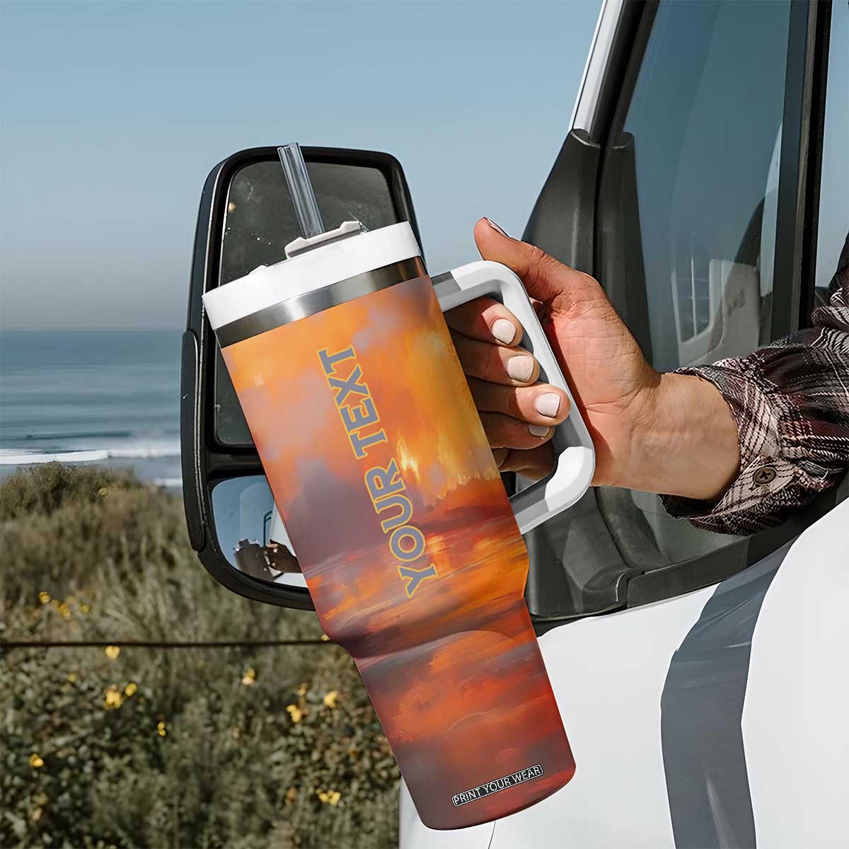 Firefighter Walking Through Fire Tumbler With Handle Personalized TS04 Print Your Wear