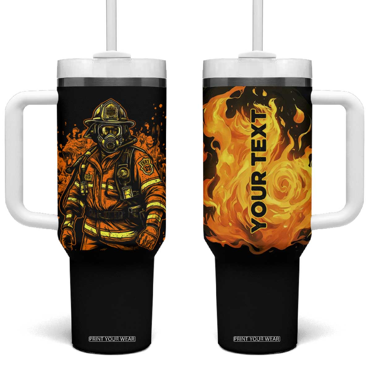 Brave Firefighter Tumbler With Handle Personalized TS04 One Size: 40 oz Multicolor Print Your Wear