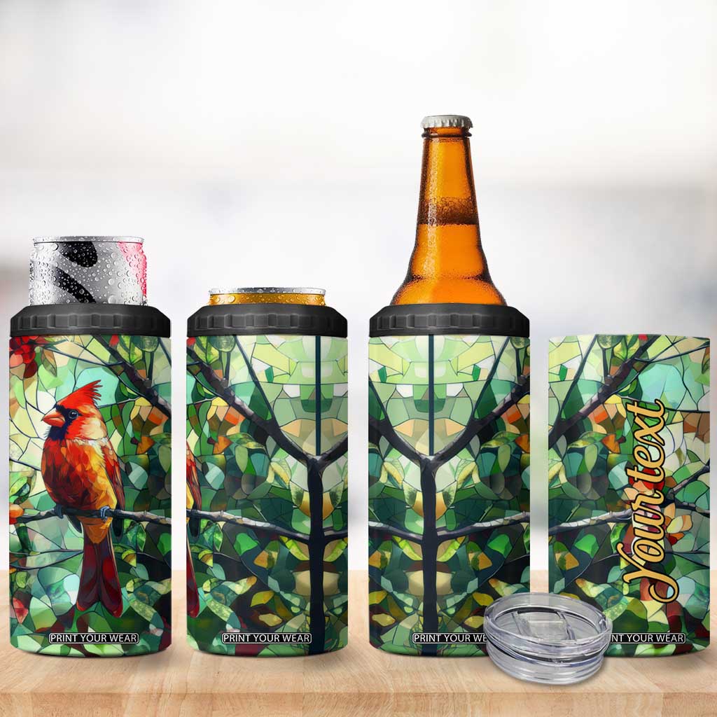 Cardinal Stained Glass Style 4 in 1 Can Cooler Tumbler Personalized TS04 Print Your Wear