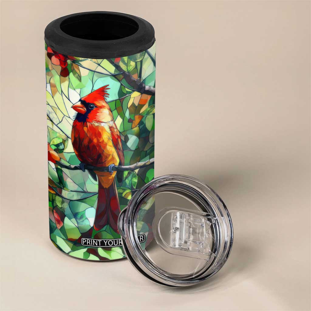 Cardinal Stained Glass Style 4 in 1 Can Cooler Tumbler Personalized TS04 Print Your Wear