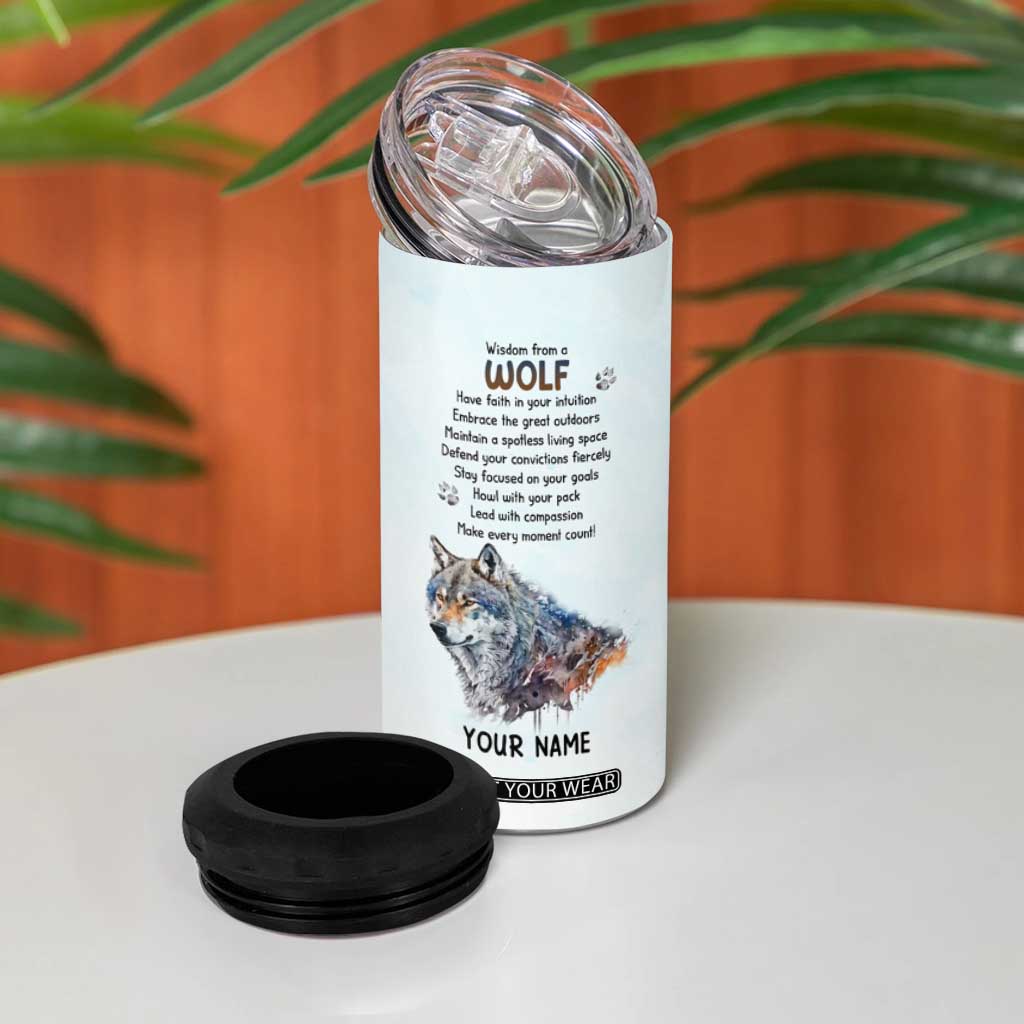 Wisdom From A Wolf 4 in 1 Can Cooler Tumbler Personalized TS04 Print Your Wear