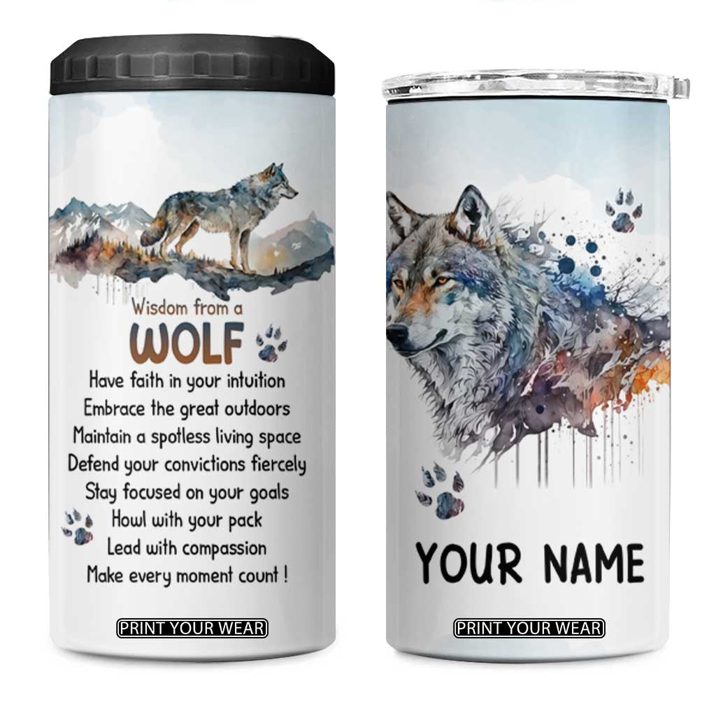 Wisdom From A Wolf 4 in 1 Can Cooler Tumbler Personalized TS04 One Size: 16 oz Multicolor Print Your Wear