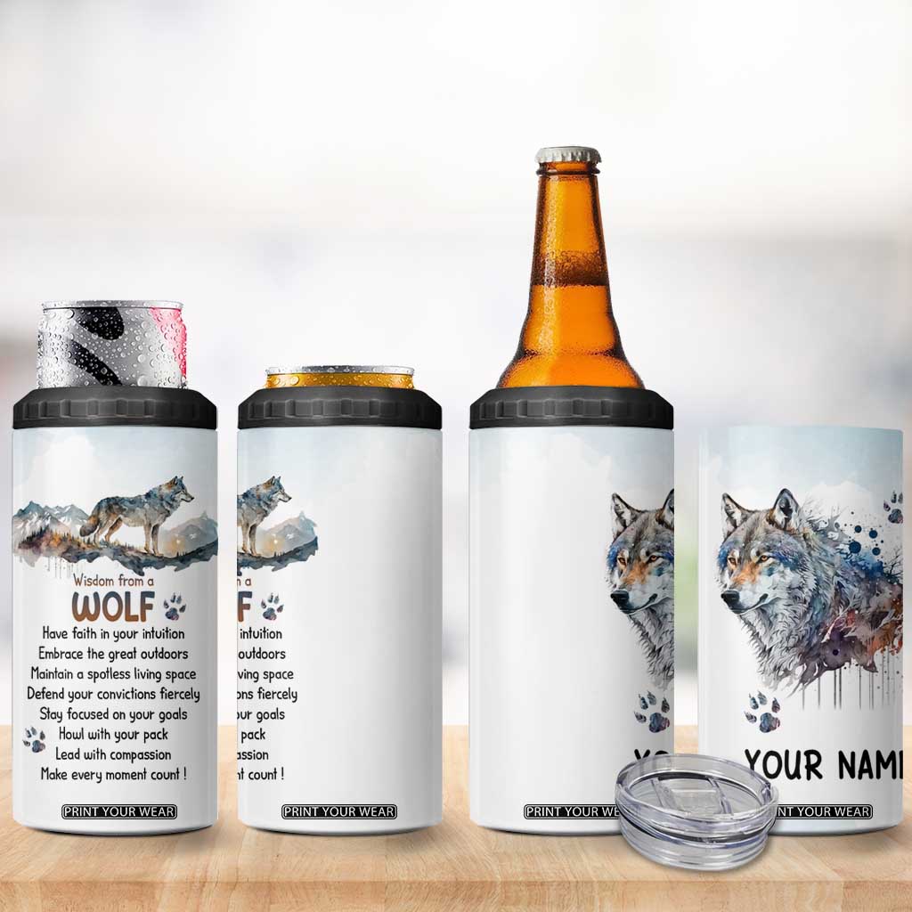 Wisdom From A Wolf 4 in 1 Can Cooler Tumbler Personalized TS04 Print Your Wear