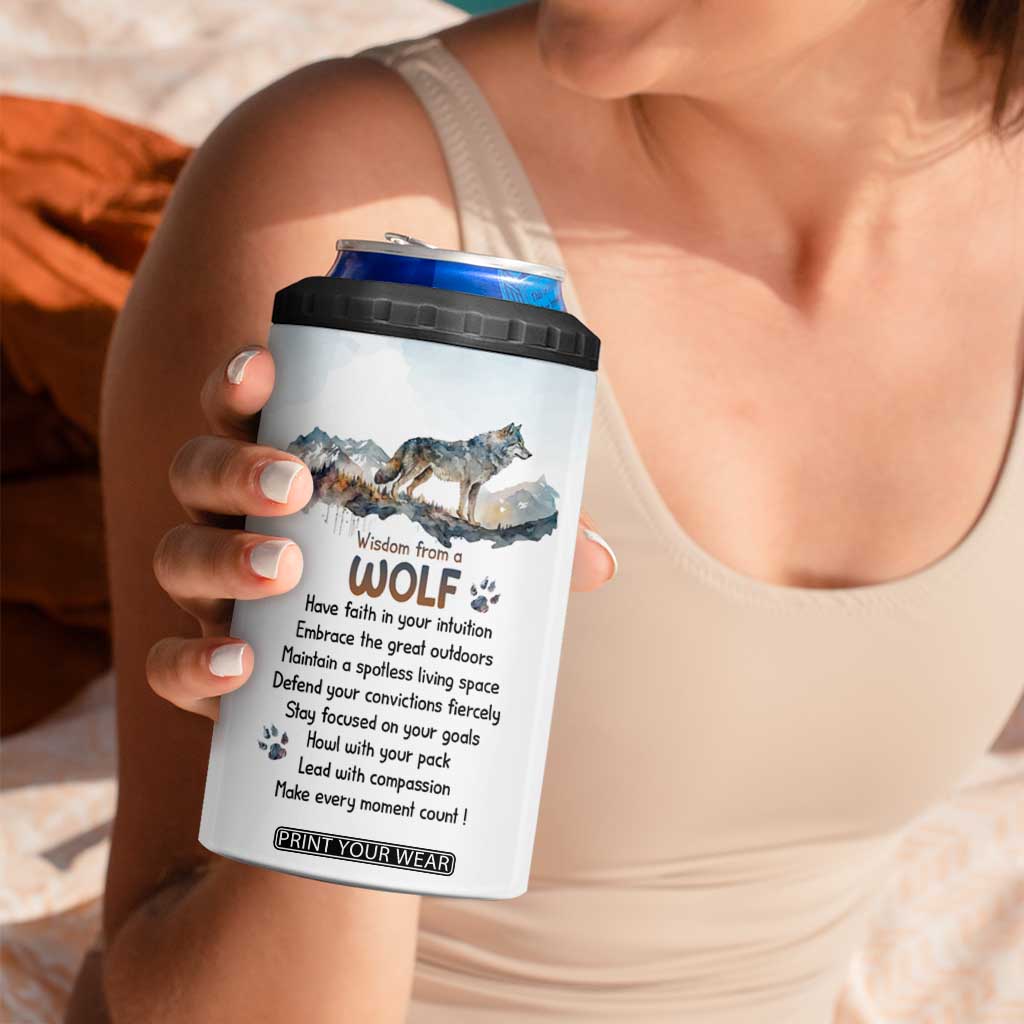 Wisdom From A Wolf 4 in 1 Can Cooler Tumbler Personalized TS04 Print Your Wear