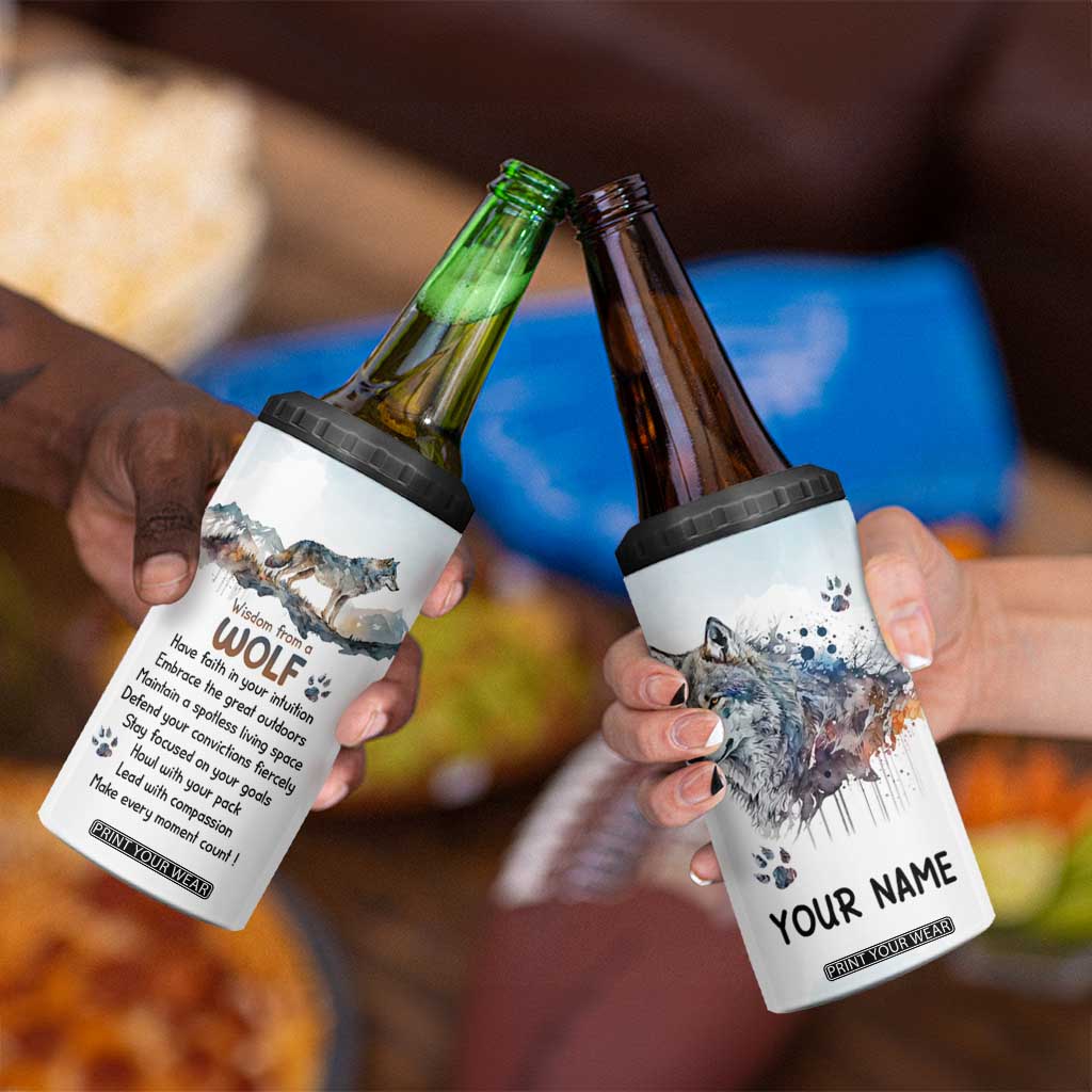 Wisdom From A Wolf 4 in 1 Can Cooler Tumbler Personalized TS04 Print Your Wear