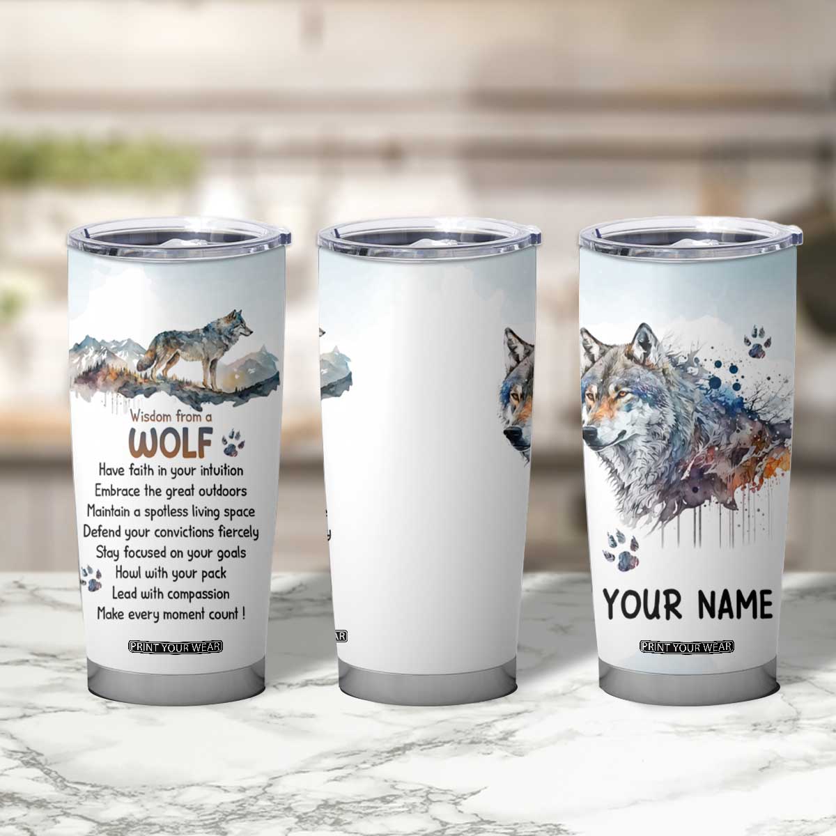 Wisdom From A Wolf Tumbler Cup Personalized TS04 Print Your Wear
