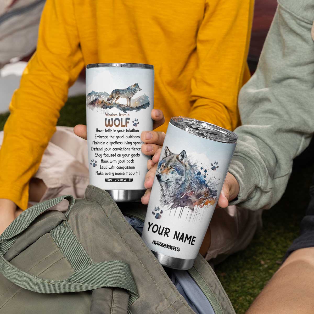 Wisdom From A Wolf Tumbler Cup Personalized TS04 Print Your Wear