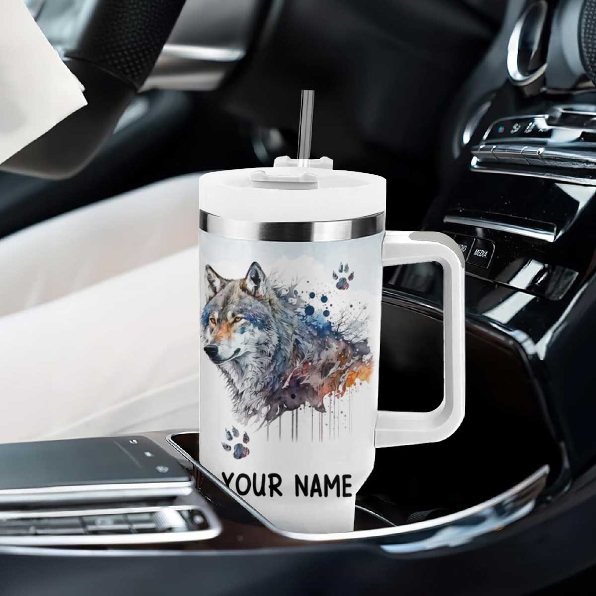 Wisdom From A Wolf Tumbler With Handle Personalized TS04 Print Your Wear
