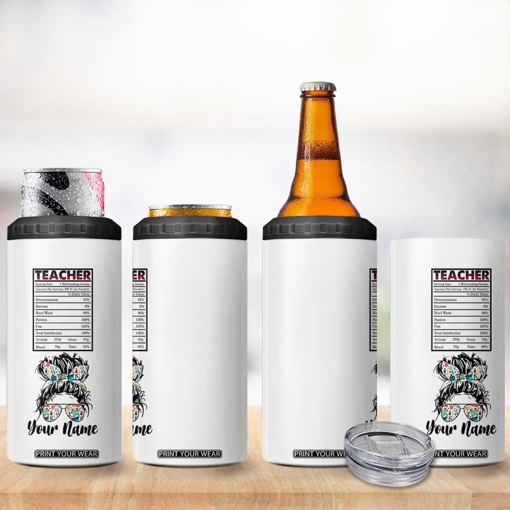 Teacher Nutrition Facts 4 in 1 Can Cooler Tumbler Personalized TS04 Print Your Wear
