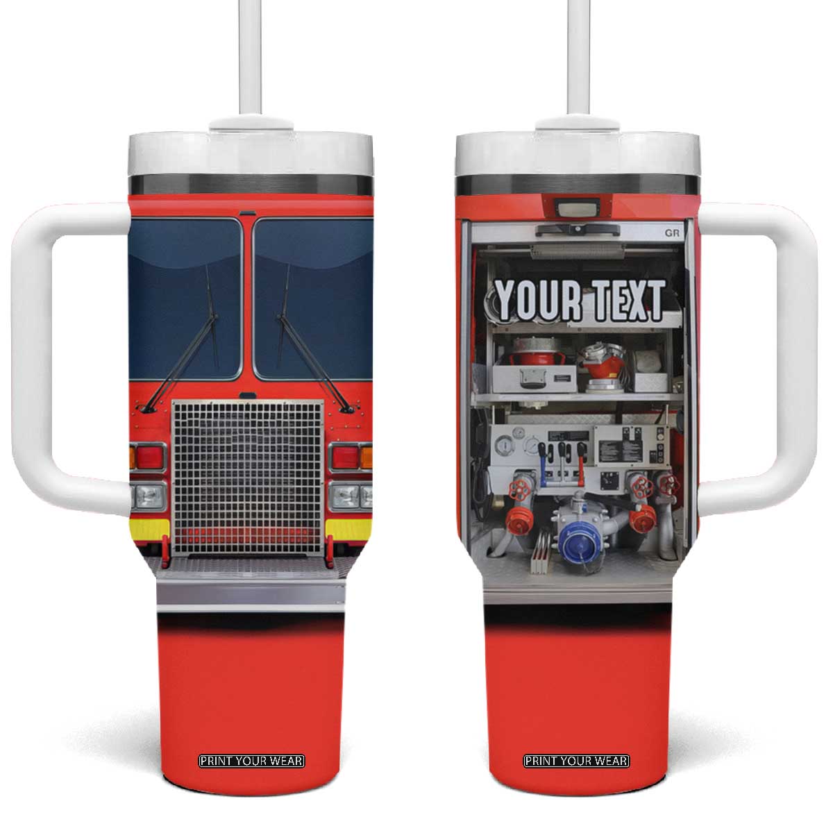 Firetruck Tumbler With Handle Personalized TS04 One Size: 40 oz Multicolor Print Your Wear