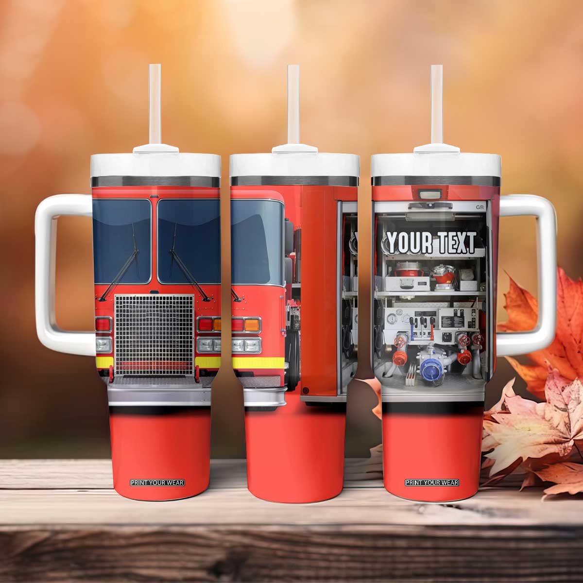 Firetruck Tumbler With Handle Personalized TS04 Print Your Wear