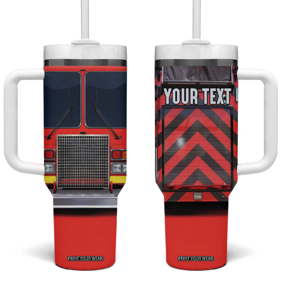 Firetruck Firefighter Tumbler With Handle Personalized TS04 One Size: 40 oz Multicolor Print Your Wear