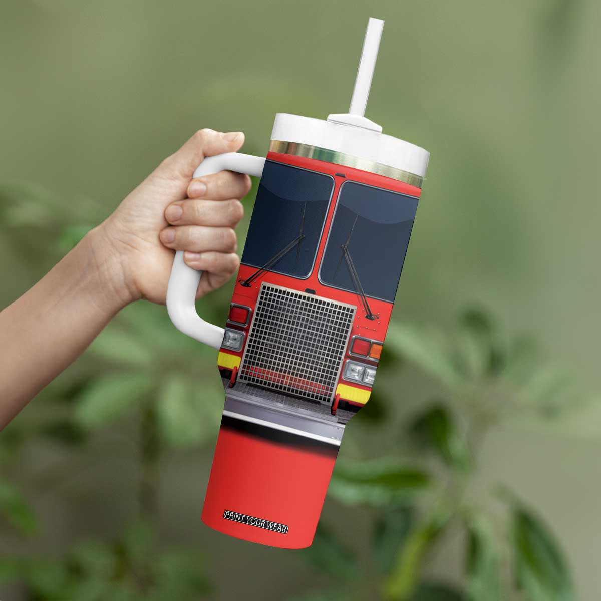 Firetruck Firefighter Tumbler With Handle Personalized TS04 Print Your Wear