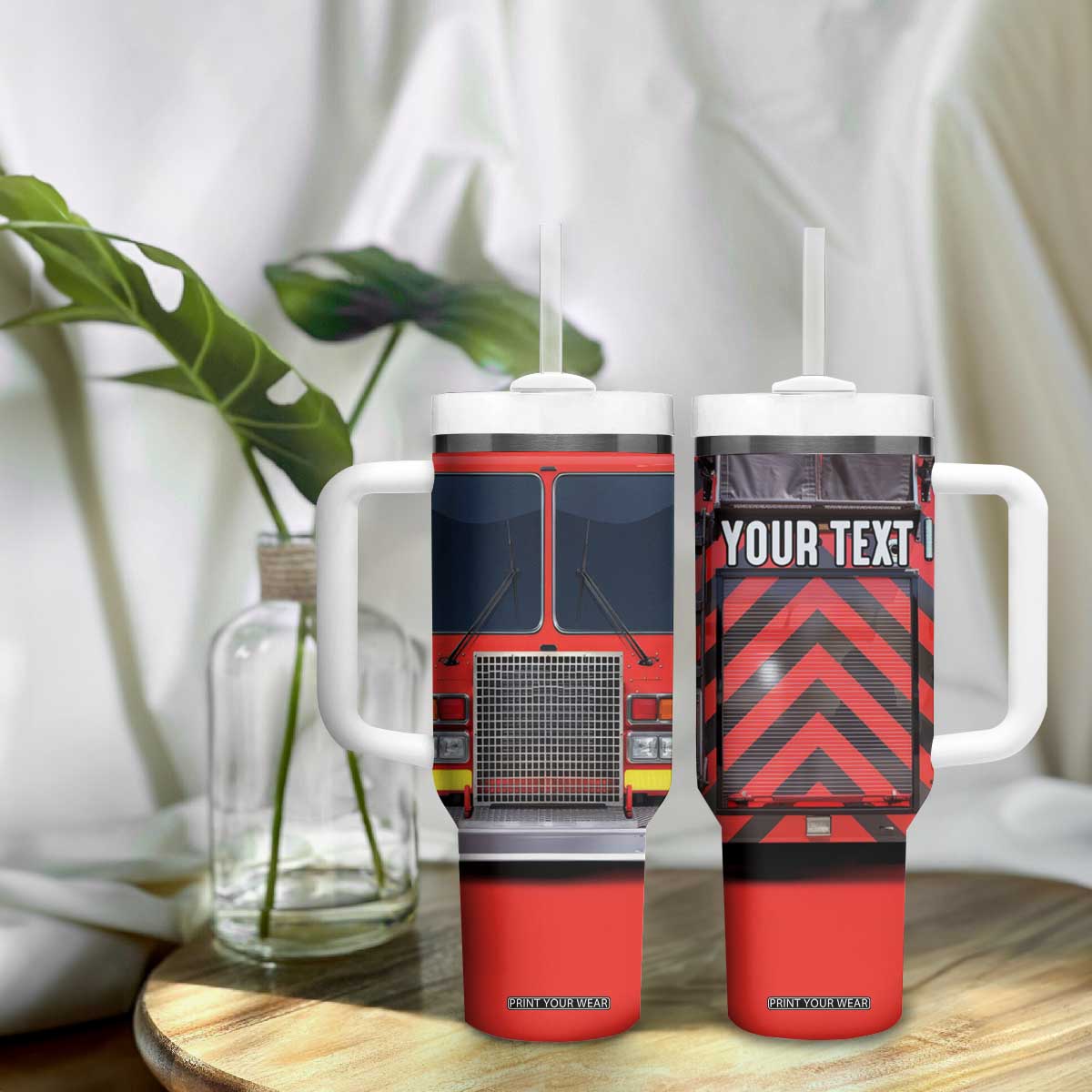 Firetruck Firefighter Tumbler With Handle Personalized TS04 Print Your Wear