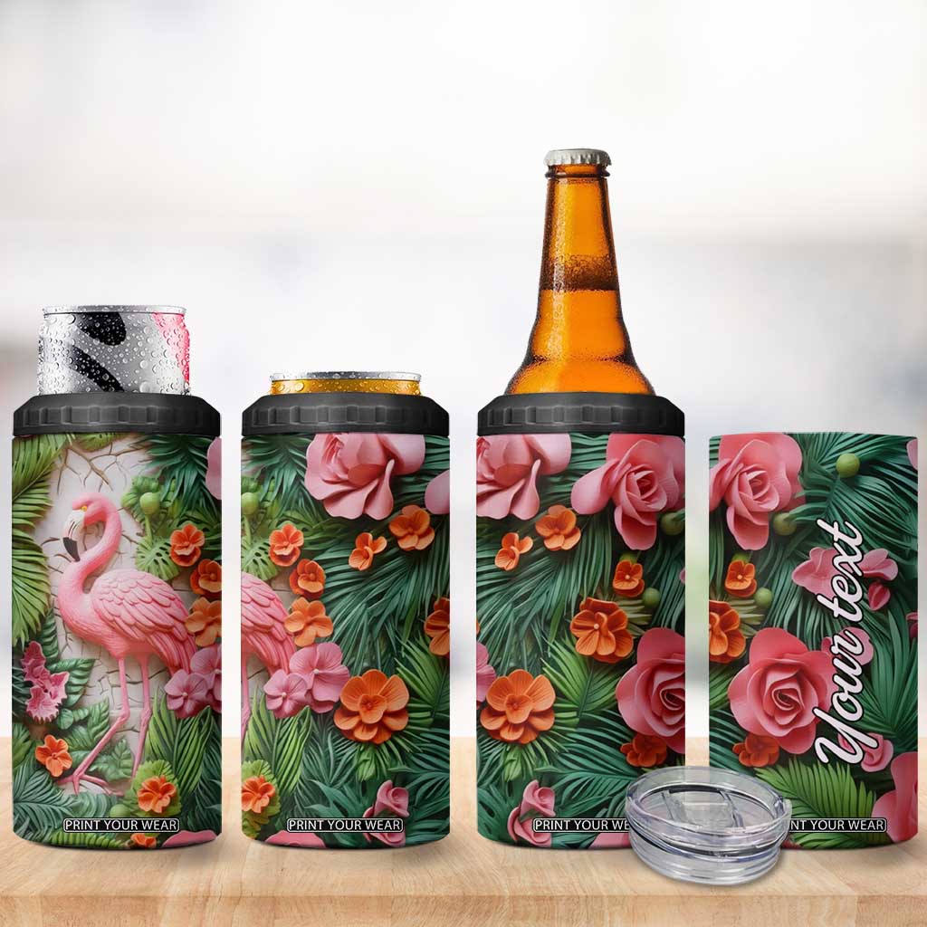 Flamingo Plaster Carving 4 in 1 Can Cooler Tumbler Personalized TS04 Print Your Wear