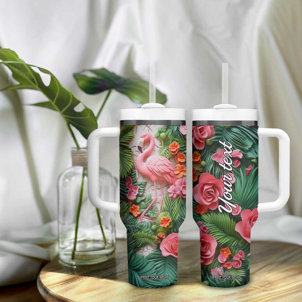 Flamingo Plaster Carving Tumbler With Handle Personalized TS04 Print Your Wear