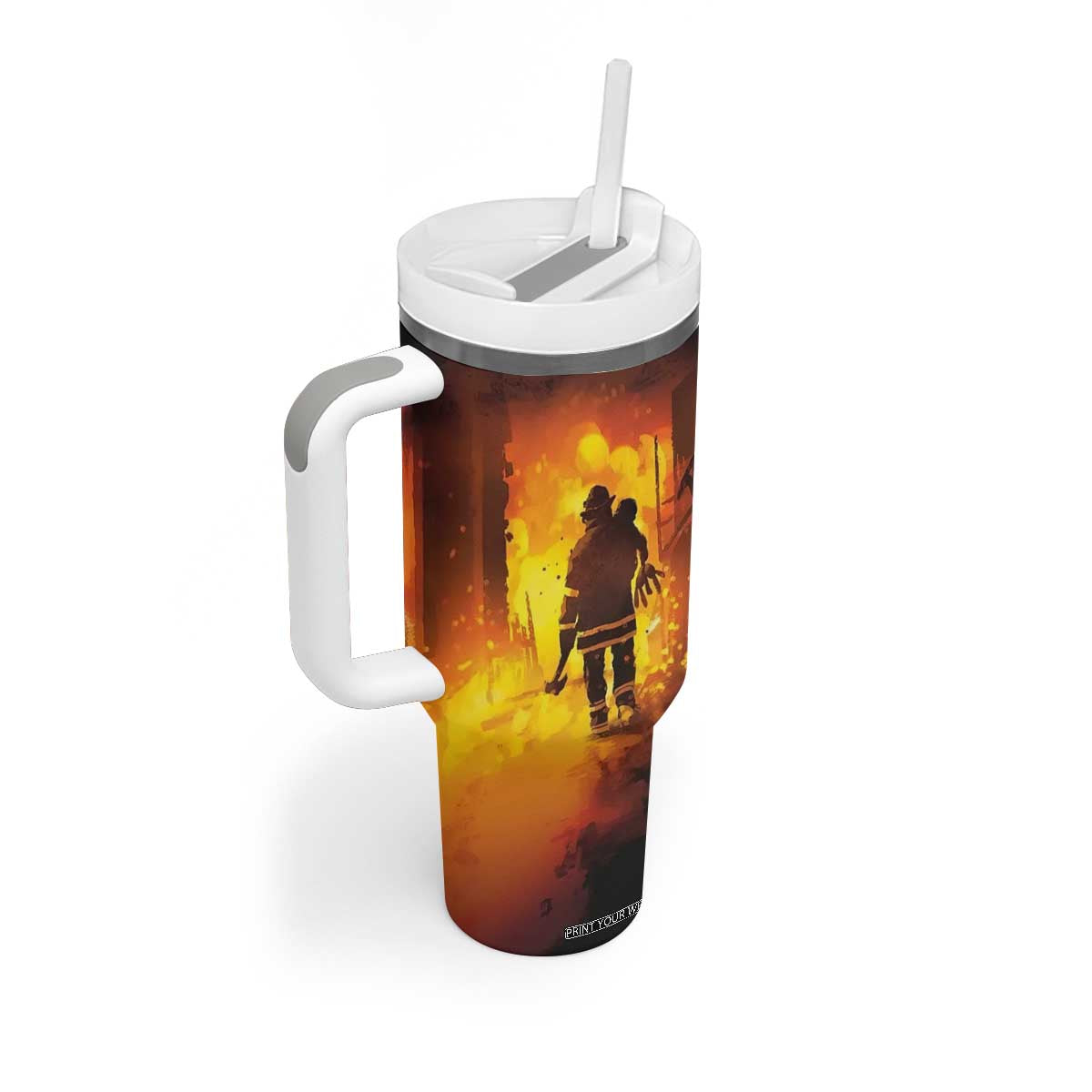 Firefighter Saves The Child Tumbler With Handle Personalized TS04 Print Your Wear