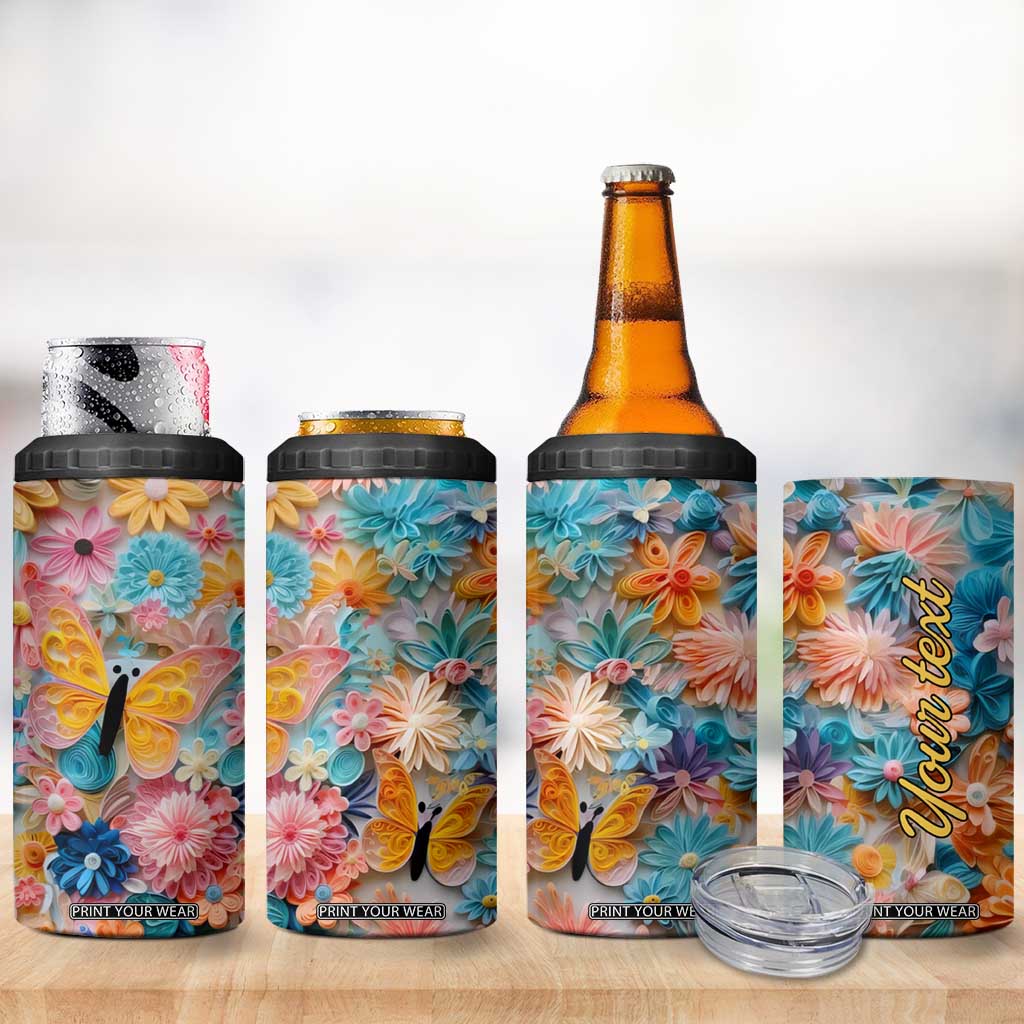 Butterfly Coloful Paper Quiling 4 in 1 Can Cooler Tumbler Personalized TS04 Print Your Wear