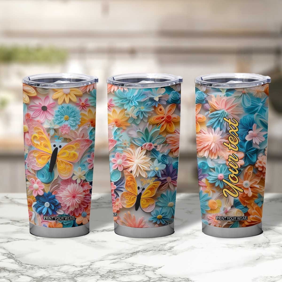 Butterfly Coloful Paper Quiling Tumbler Cup Personalized TS04 Print Your Wear