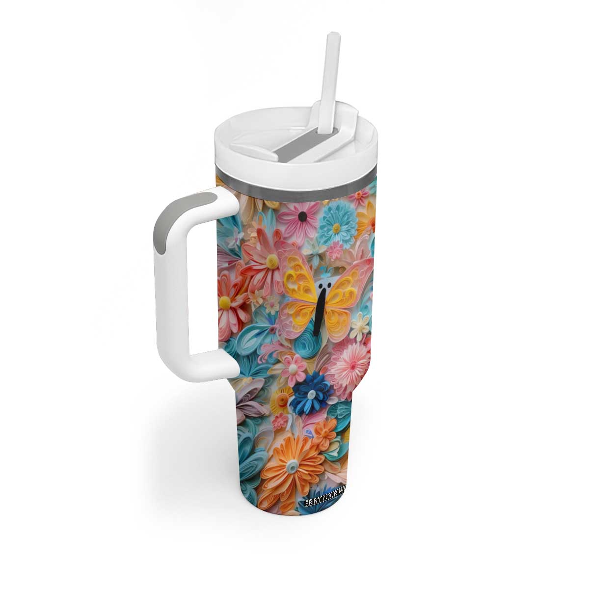 Butterfly Coloful Paper Quiling Tumbler With Handle Personalized TS04 Print Your Wear