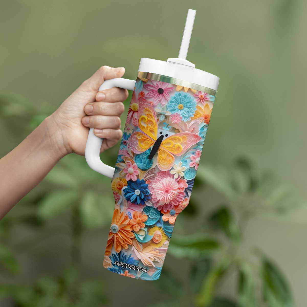 Butterfly Coloful Paper Quiling Tumbler With Handle Personalized TS04 Print Your Wear