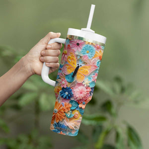 Butterfly Coloful Paper Quiling Tumbler With Handle Personalized TS04 Print Your Wear