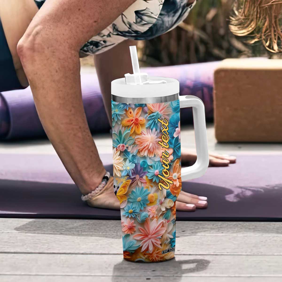 Butterfly Coloful Paper Quiling Tumbler With Handle Personalized TS04 Print Your Wear