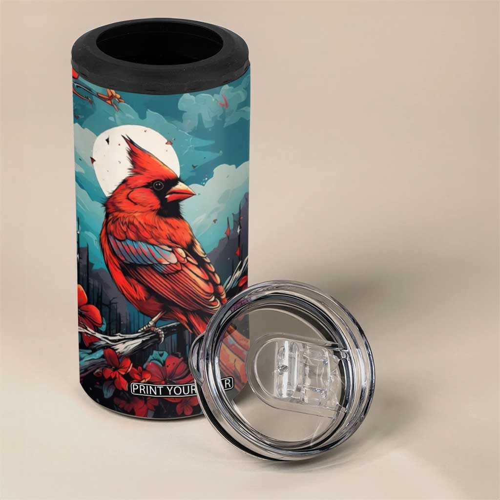 Retro Cardinal Flower 4 in 1 Can Cooler Tumbler Personalized TS04 Print Your Wear