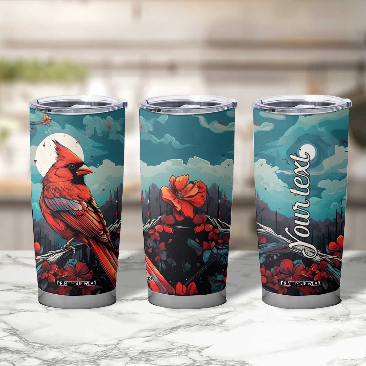 Retro Cardinal Flower Tumbler Cup Personalized TS04 Print Your Wear