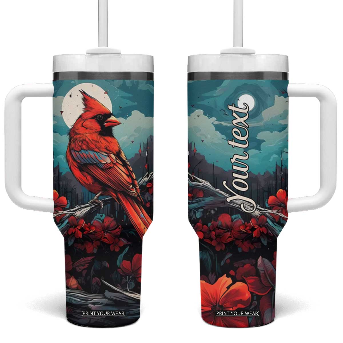 Retro Cardinal Flower Tumbler With Handle Personalized TS04 One Size: 40 oz Multicolor Print Your Wear