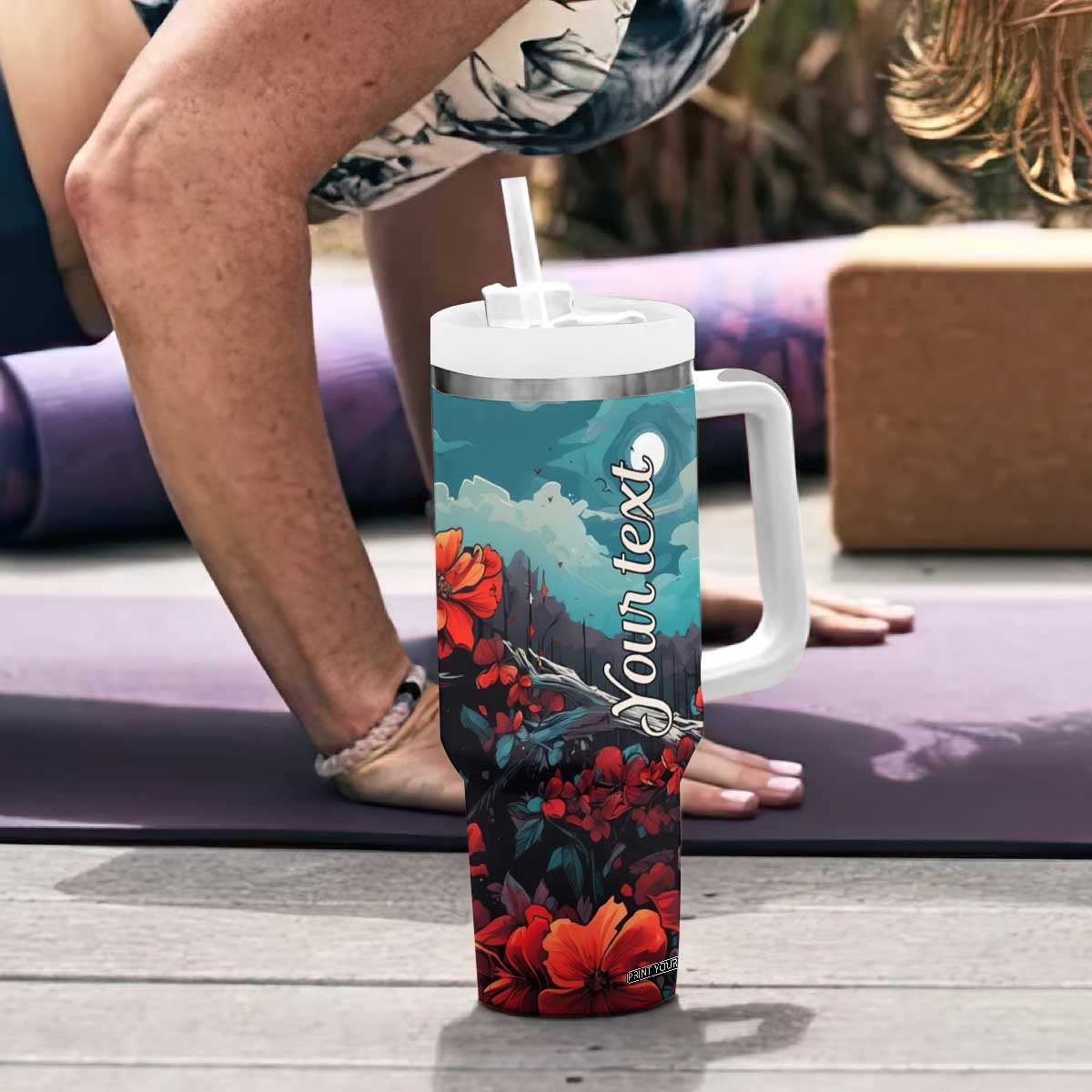 Retro Cardinal Flower Tumbler With Handle Personalized TS04 Print Your Wear