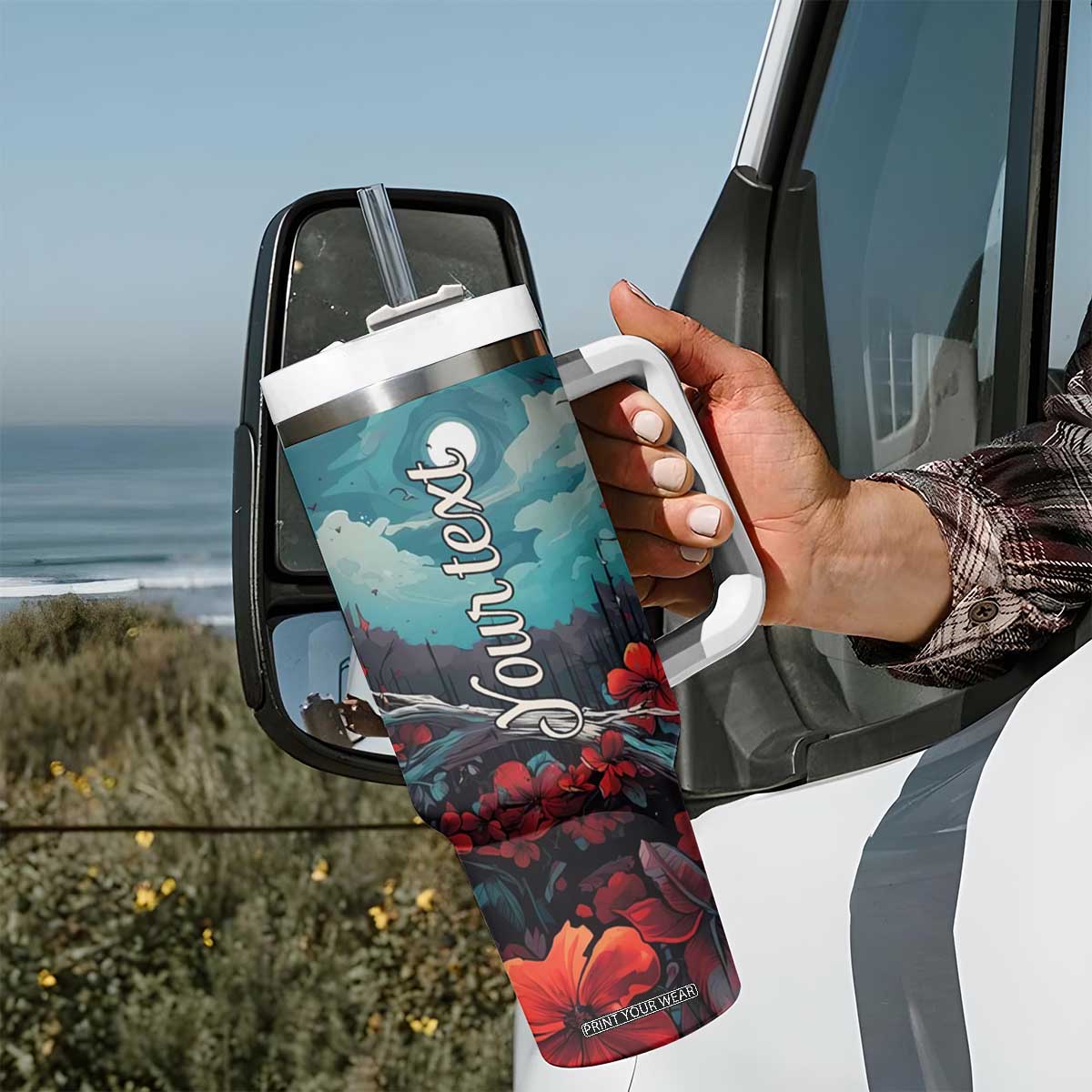 Retro Cardinal Flower Tumbler With Handle Personalized TS04 Print Your Wear
