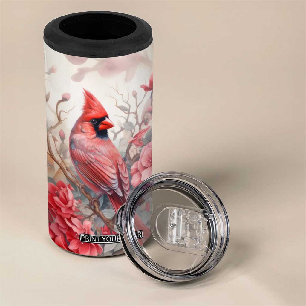 Cardinal Red Flower 4 in 1 Can Cooler Tumbler Personalized TS04 Print Your Wear
