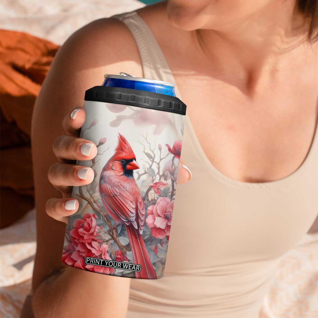 Cardinal Red Flower 4 in 1 Can Cooler Tumbler Personalized TS04 Print Your Wear