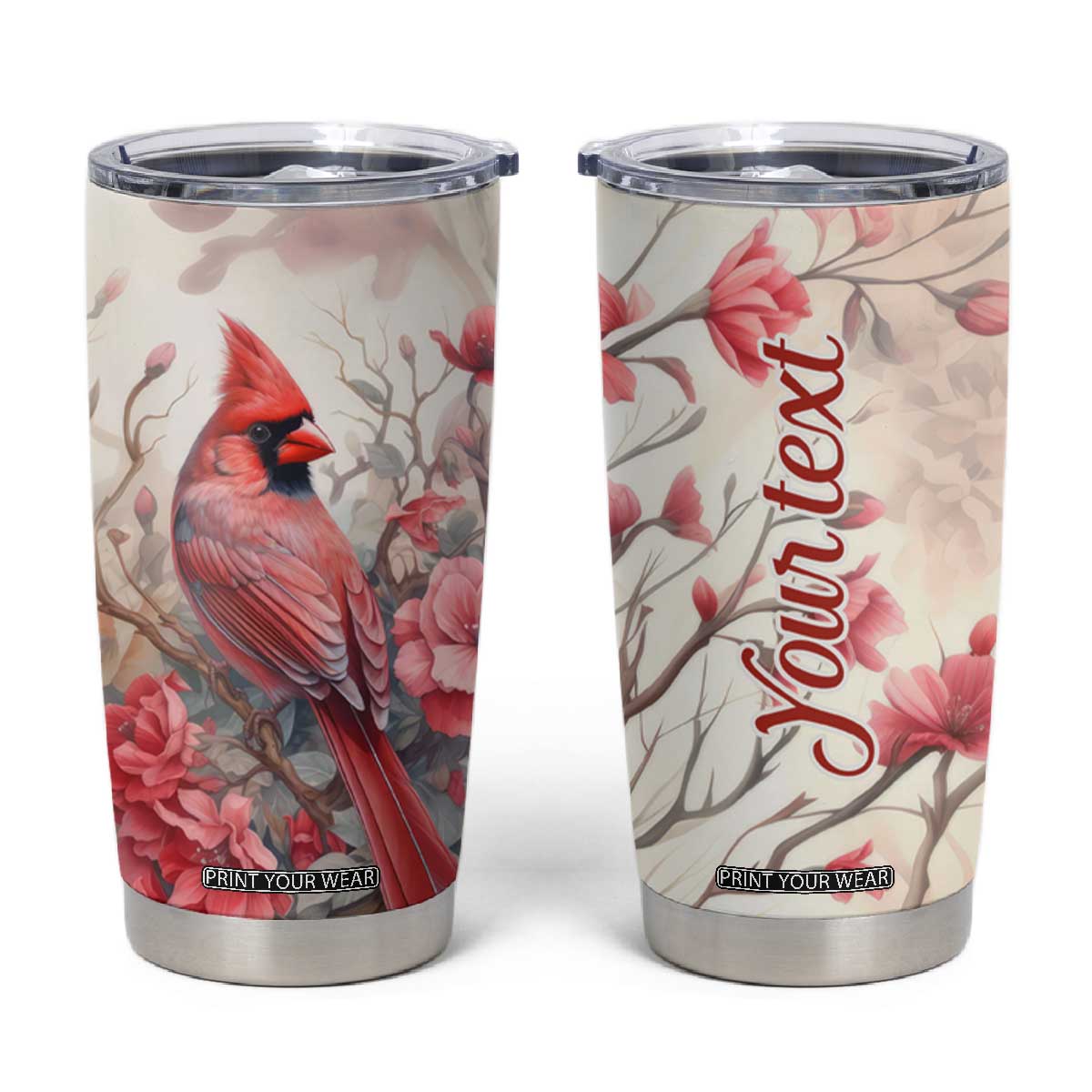 Cardinal Red Flower Tumbler Cup Personalized TS04 Multicolor Print Your Wear