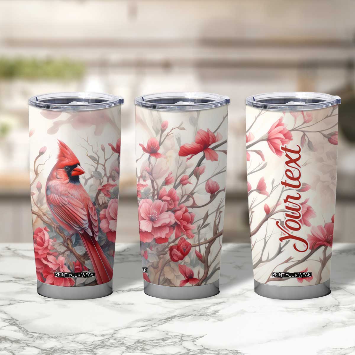 Cardinal Red Flower Tumbler Cup Personalized TS04 Print Your Wear
