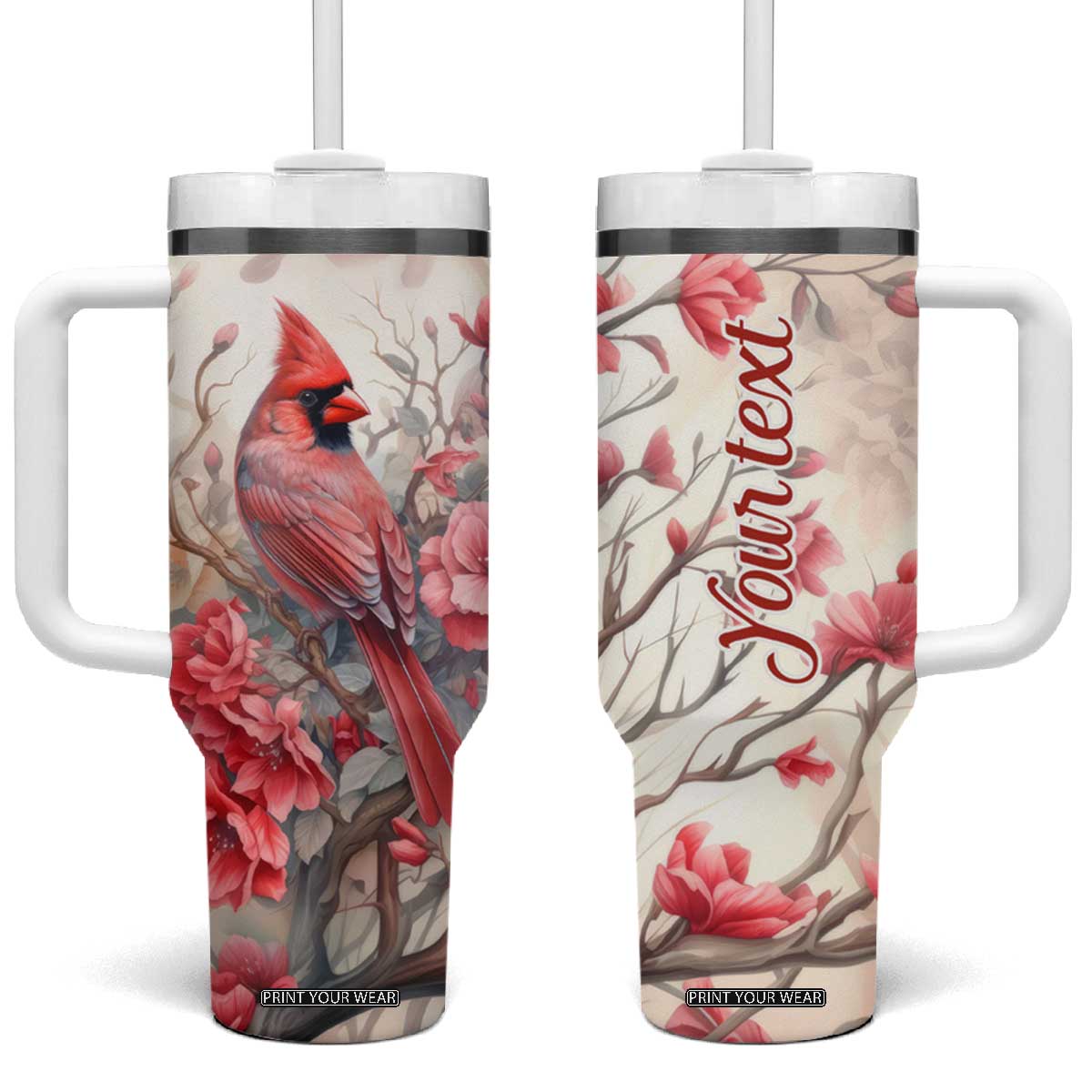 Cardinal Red Flower Tumbler With Handle Personalized TS04 One Size: 40 oz Multicolor Print Your Wear