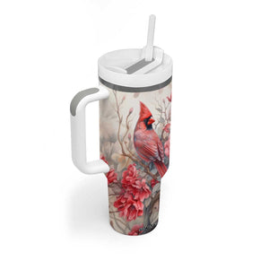 Cardinal Red Flower Tumbler With Handle Personalized TS04 Print Your Wear