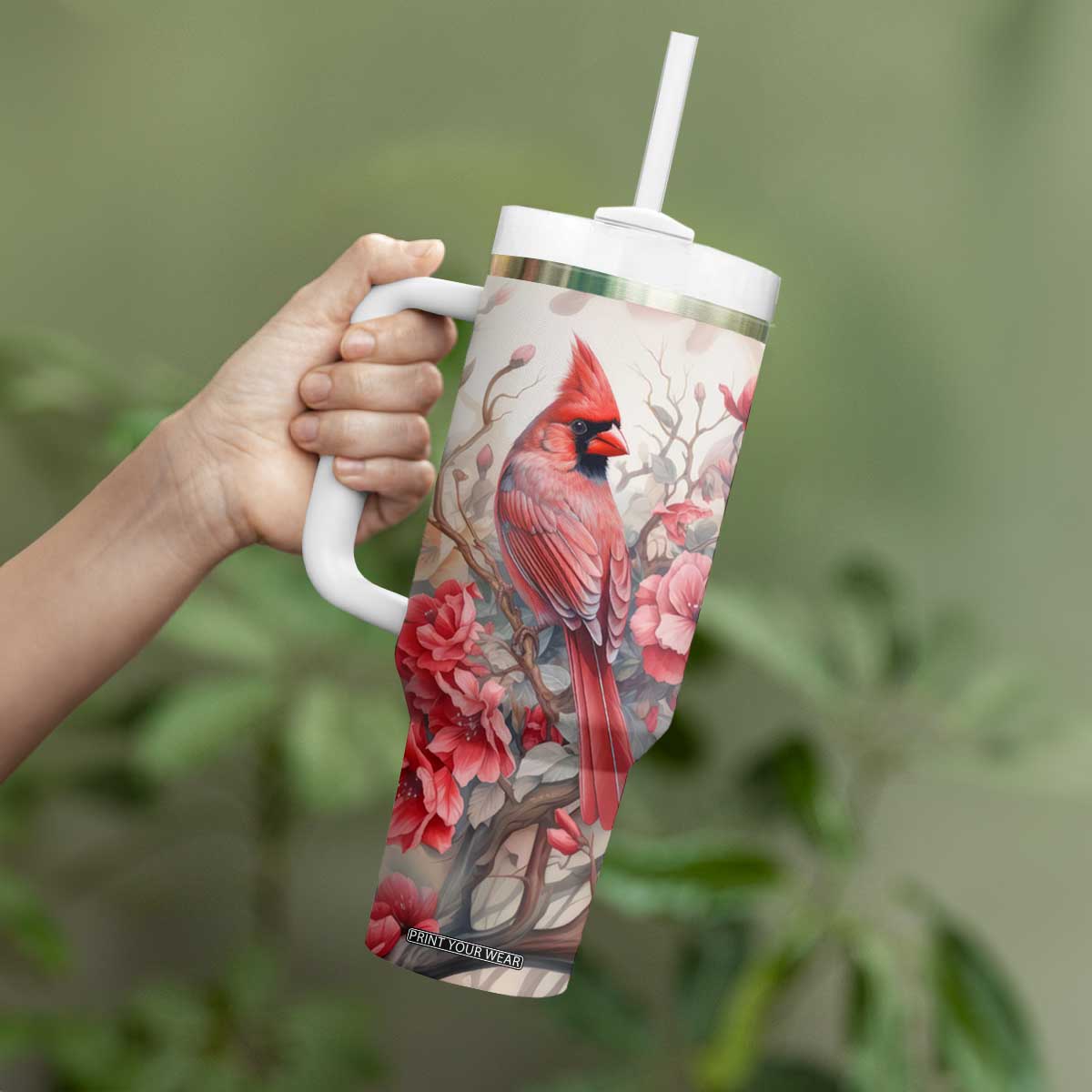Cardinal Red Flower Tumbler With Handle Personalized TS04 Print Your Wear